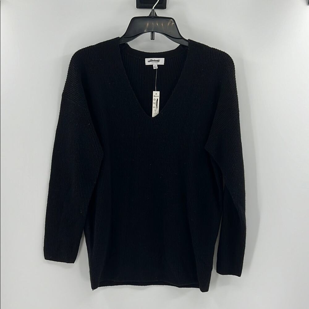 Madewell Women's Ribbed Cashmere V-Neck Sweater - Black - XXS - NWT